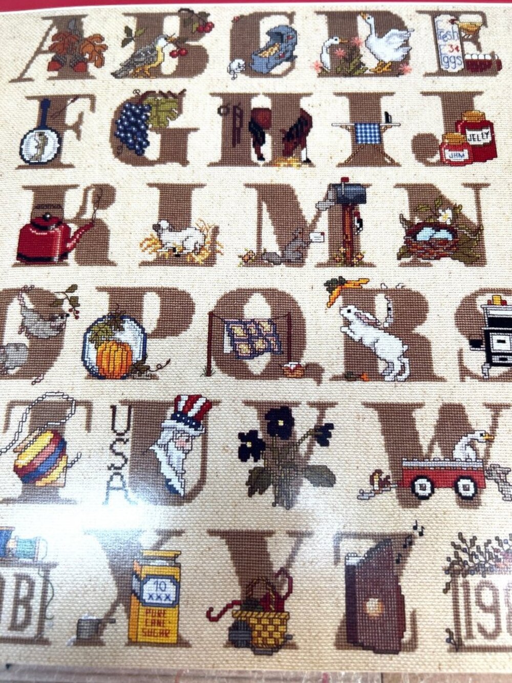 RARE Country Alphabet Cross-Stitch Pattern Book Farmhouse Style Letters & Design